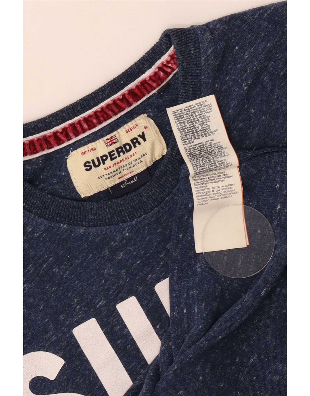 Superdry Mens Graphic T-Shirt Top Small Navy Blue Flecked Polyester
