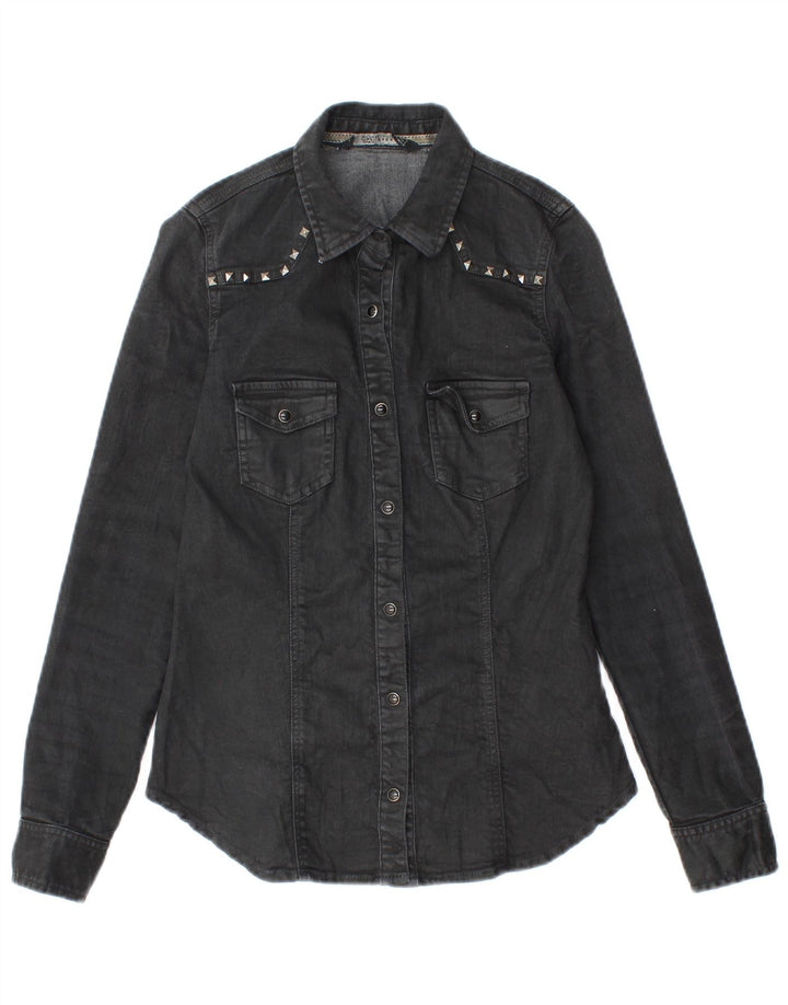 Zara Womens Denim Shirt UK 10 Small Black Cotton