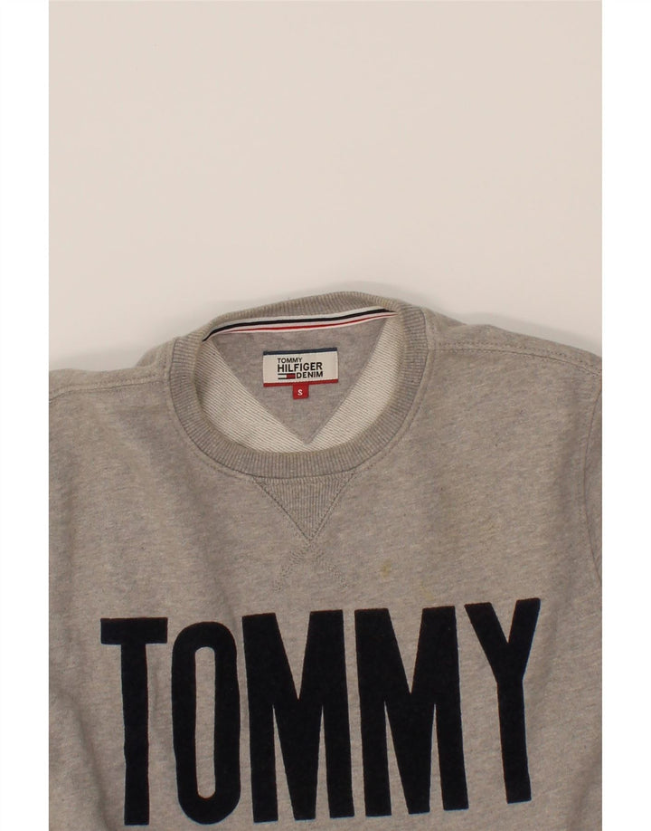 TOMMY HILFIGER Mens Graphic Sweatshirt Jumper Small Grey Cotton Vintage Tommy Hilfiger and Second-Hand Tommy Hilfiger from Messina Hembry 