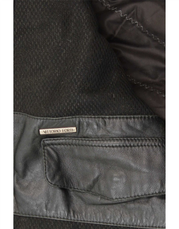 Vittorio Forti Mens Leather Bomber Jacket IT 50 Large Black