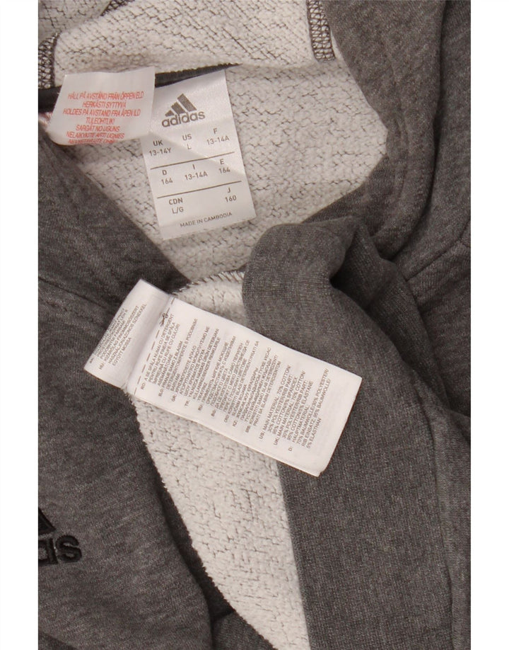 ADIDAS Boys Hoodie Jumper 13-14 Years Grey Cotton