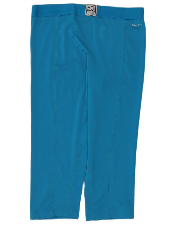 NIKE Womens Dri Fit Capri Leggings UK 14 Large  Blue Polyester