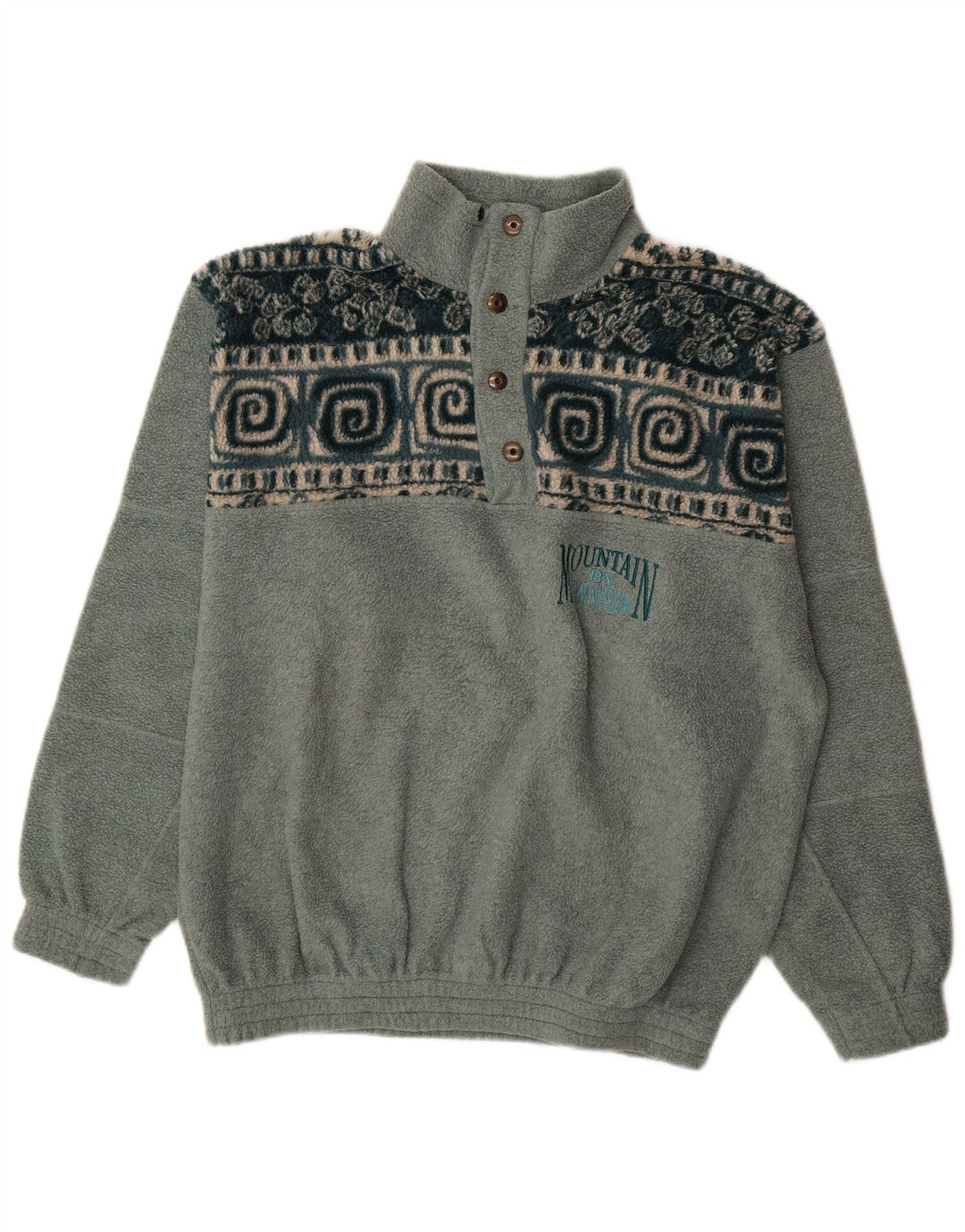 Gymnasium Mens Button Neck Fleece Jumper Medium Green Geometric Polyester