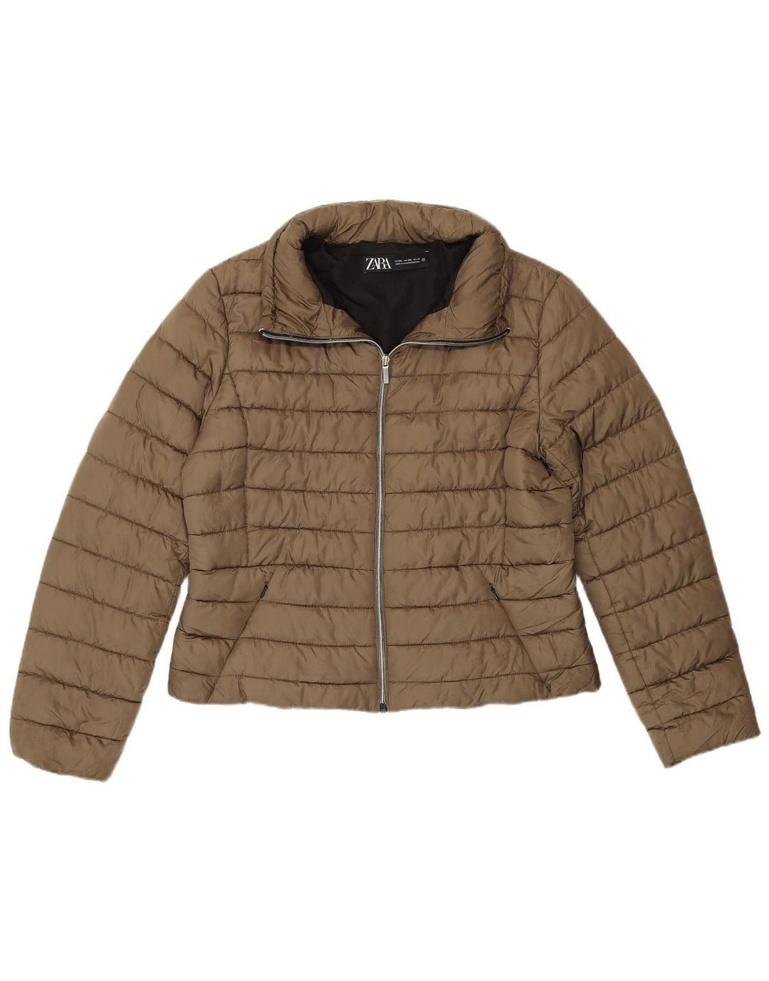 Zara Womens Crop Padded Jacket UK 20 2XL Khaki Polyester