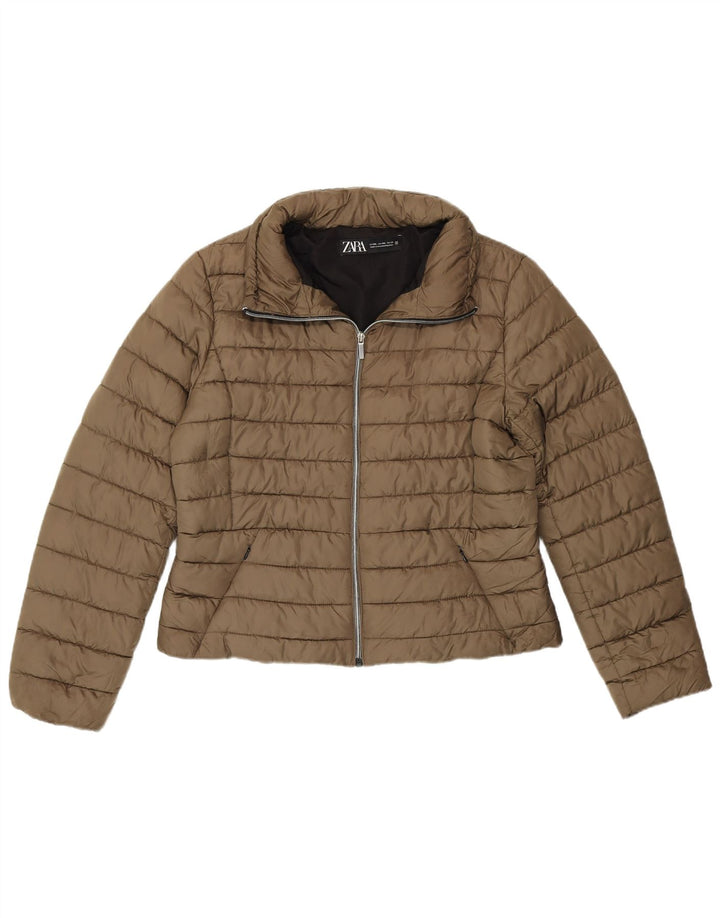 Zara Womens Crop Padded Jacket UK 20 2XL Khaki Polyester