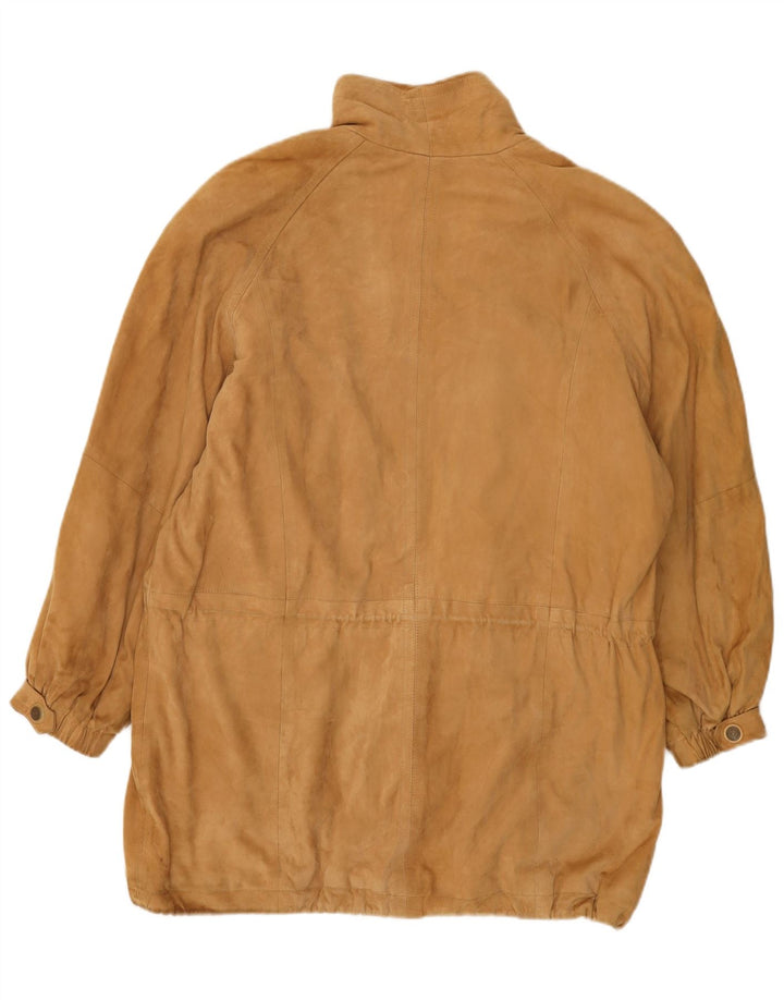 Vintage Womens Oversized Suede Overcoat EU 38 Medium Brown Leather