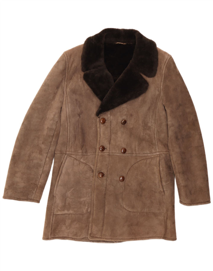 Scout Mens Shearling Double Breasted Coat UK 38 Medium Brown Shearling