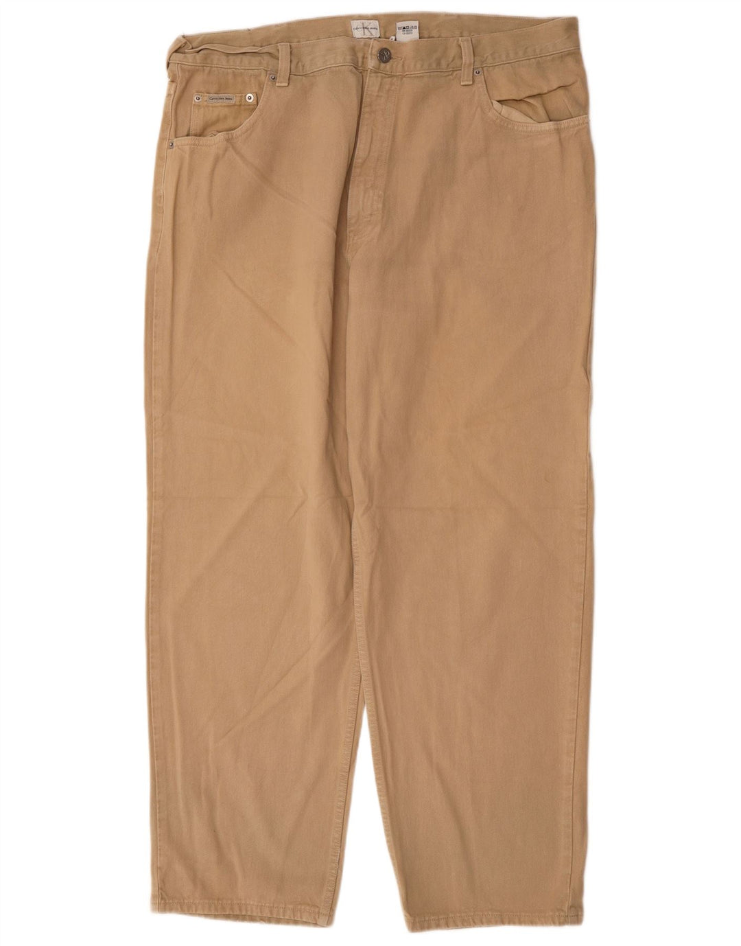 CALVIN KLEIN Mens Straight Casual Trousers W40 L30 Beige Cotton