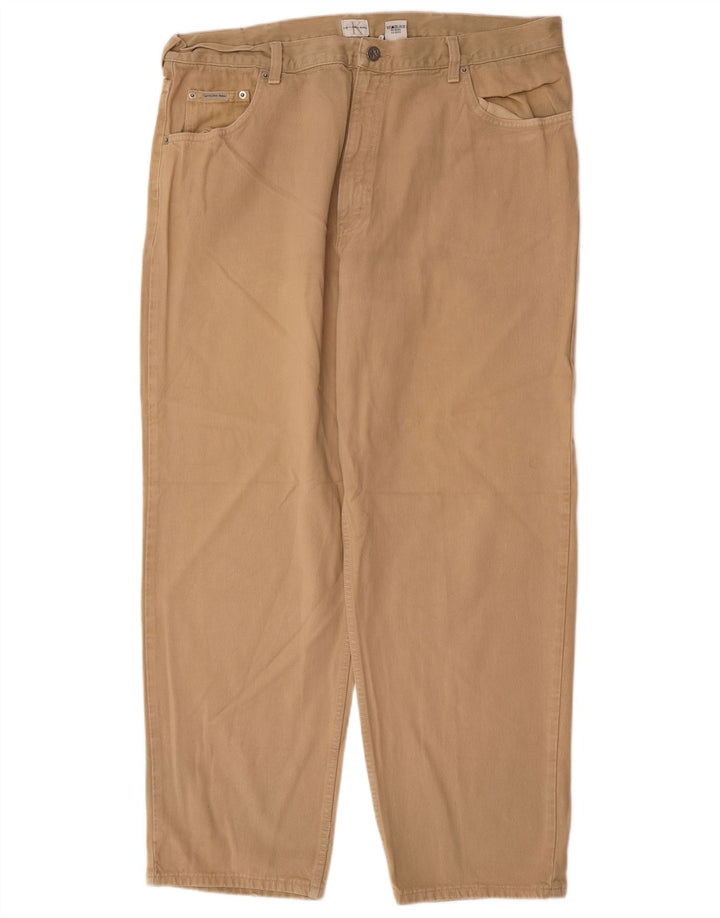 CALVIN KLEIN Mens Straight Casual Trousers W40 L30 Beige Cotton