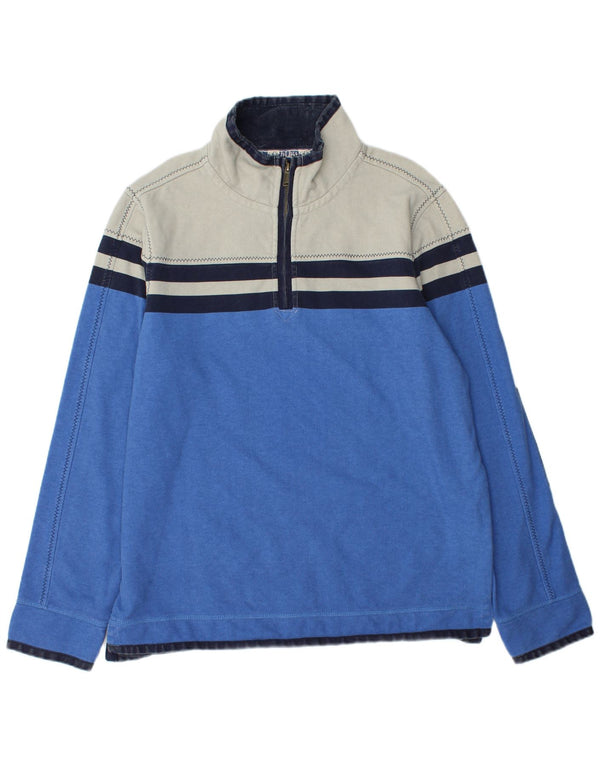 FAT FACE Mens Zip Neck Sweatshirt Jumper Large Blue Colourblock Cotton