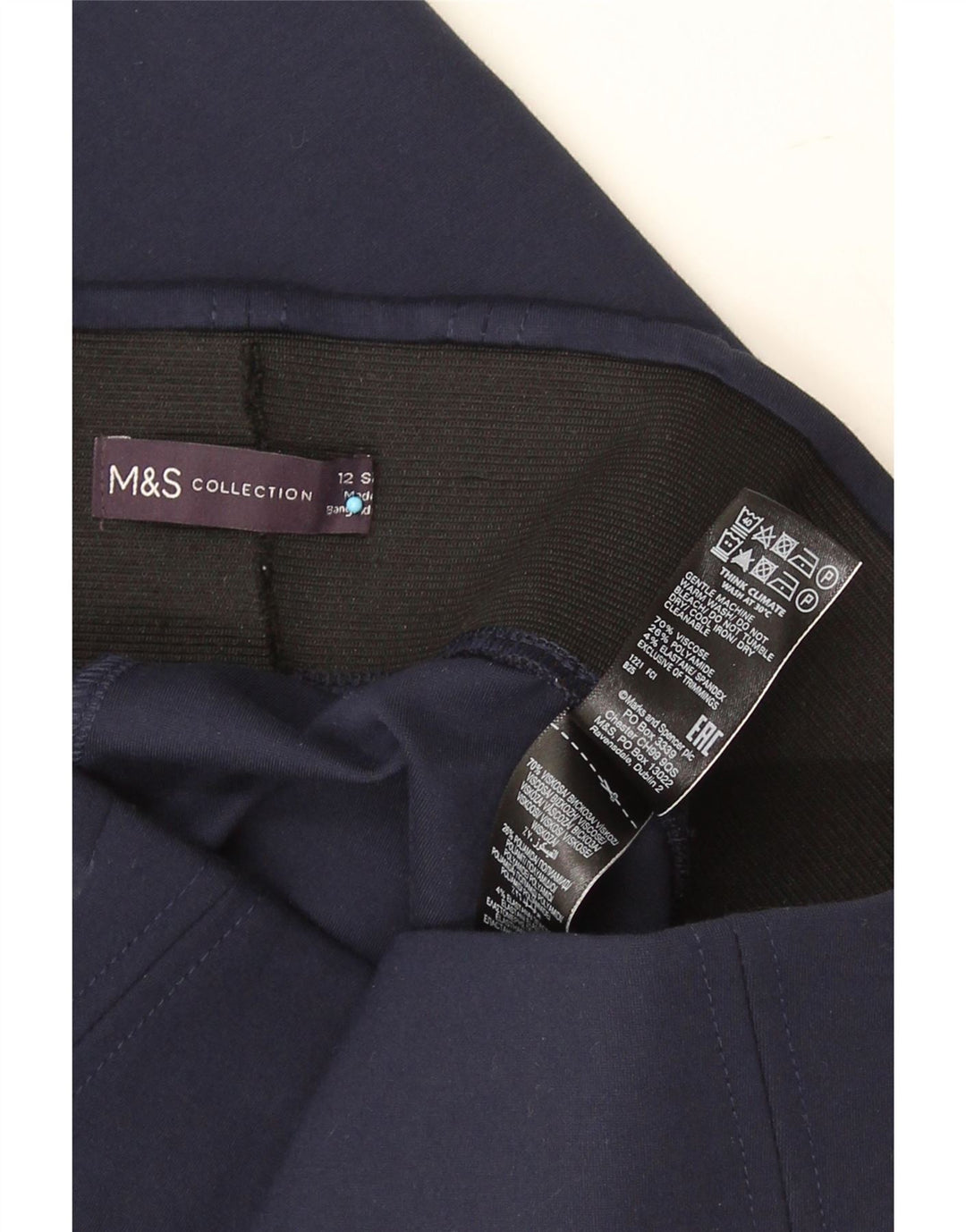Marks & Spencer Womens Crop Leggings UK 12 Medium Navy Blue Viscose