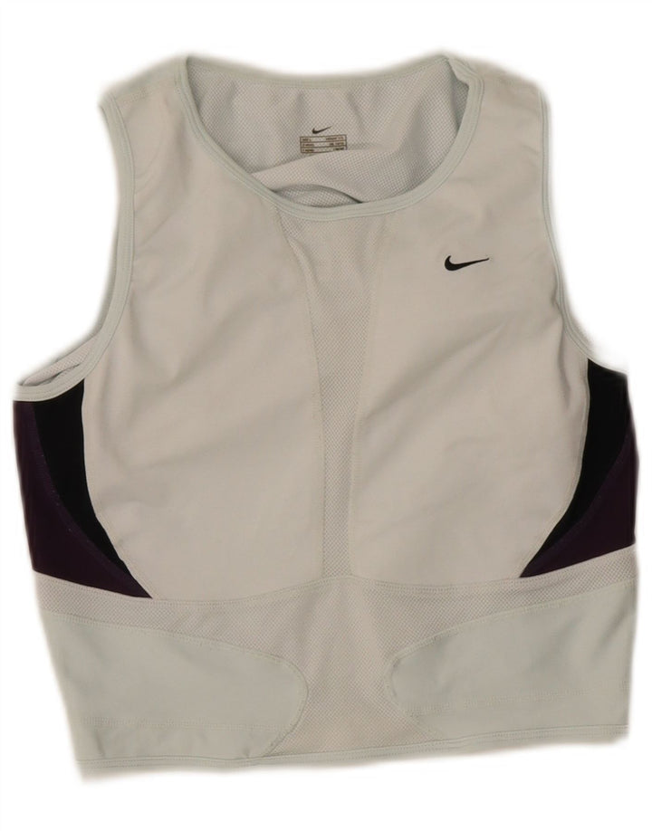 Nike Womens Crop Vest Top UK 14/16 Large Blue Colourblock Polyester