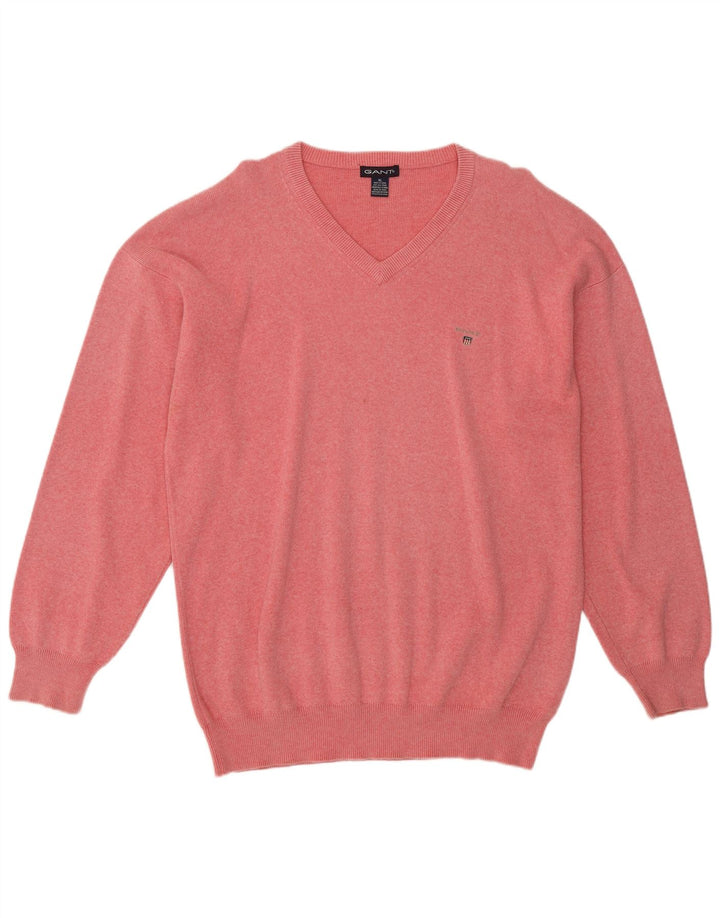 GANT Mens V-Neck Jumper Sweater XL Pink Flecked Cotton