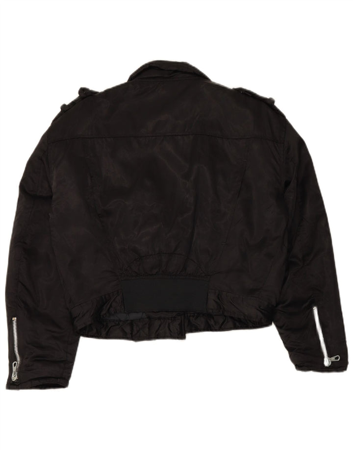 WAMPUM Womens Oversized Biker Jacket UK 10 Small Black Nylon