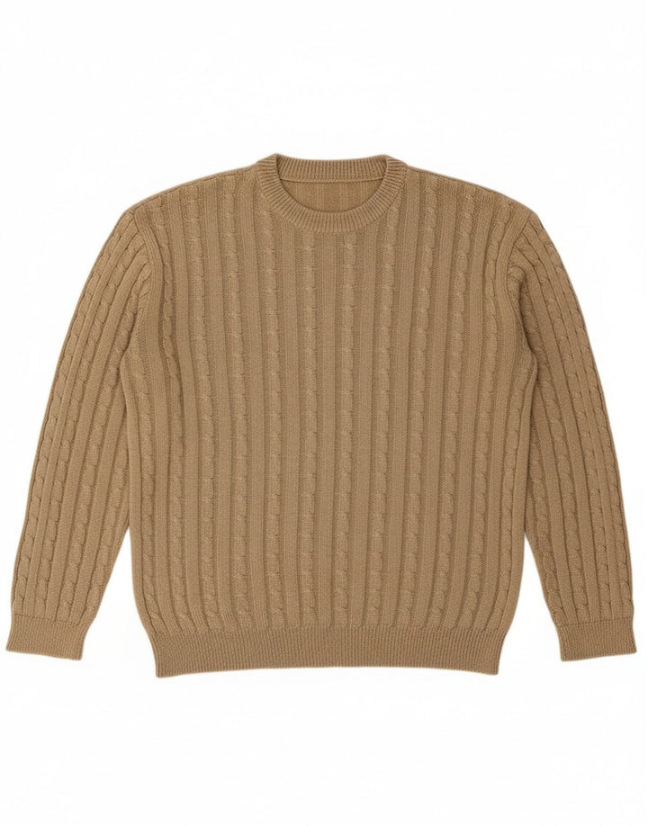 VINTAGE Mens Crew Neck Jumper Sweater Large Beige