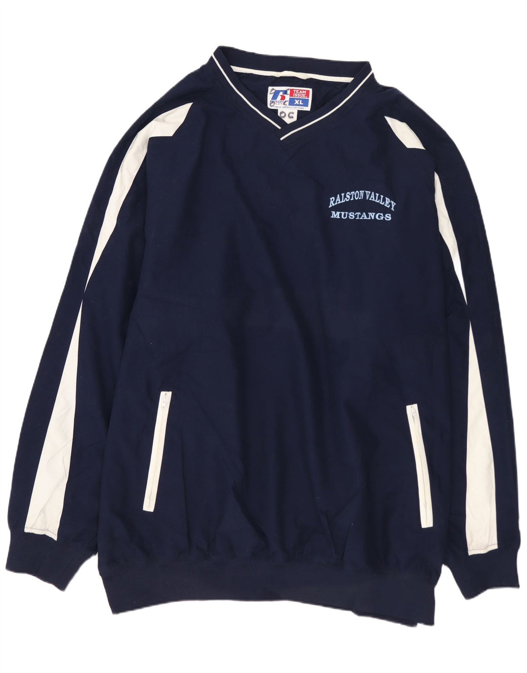 RUSSELL ATHLETIC Mens Sweatshirt Jumper XL Navy Blue Colourblock Polyester