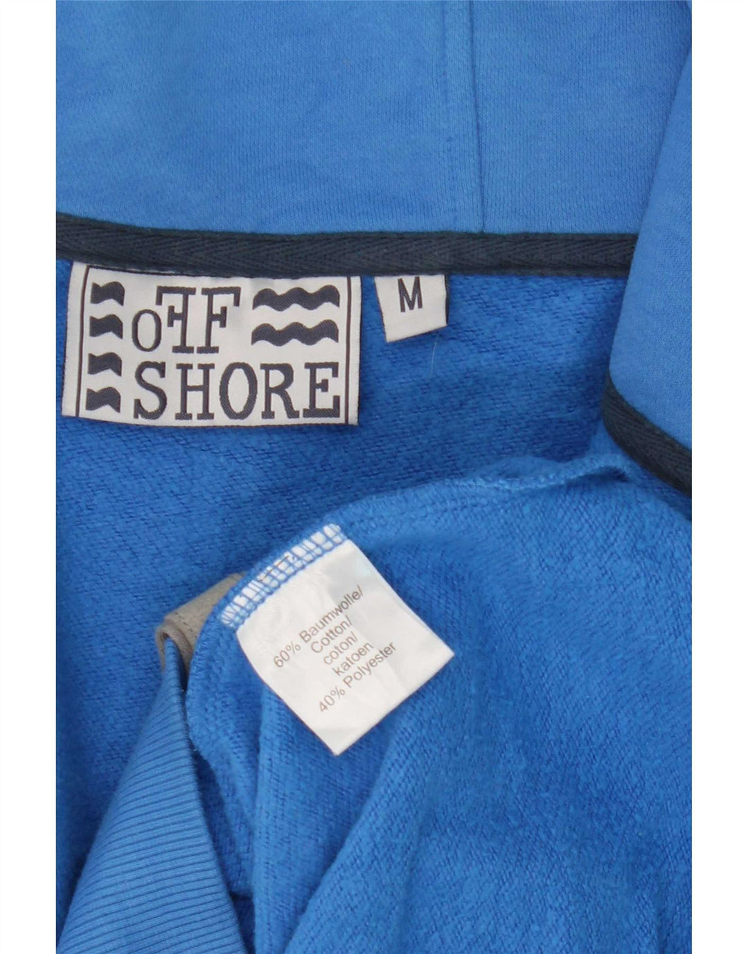 OFFSHORE Mens Zip Hoodie Sweater Medium Blue Cotton