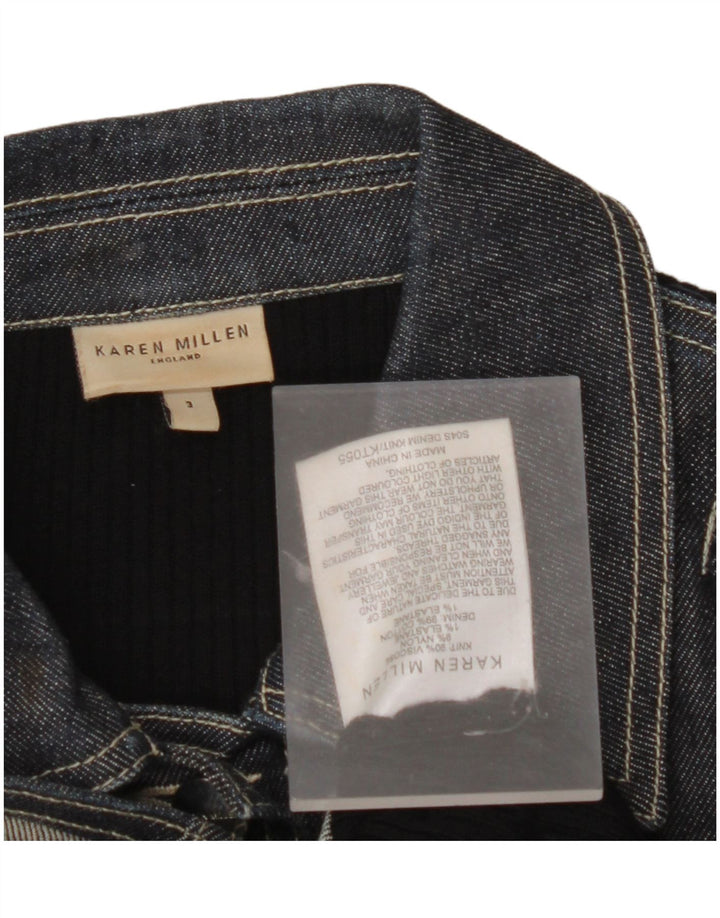 KAREN MILLEN Womens Cardigan Sweater Size 3 Small Blue Colourblock Viscose