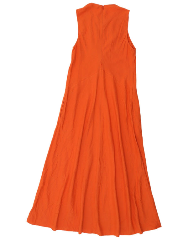 Zara Womens Sleeveless A-Line Dress UK 12 Medium Orange Linen