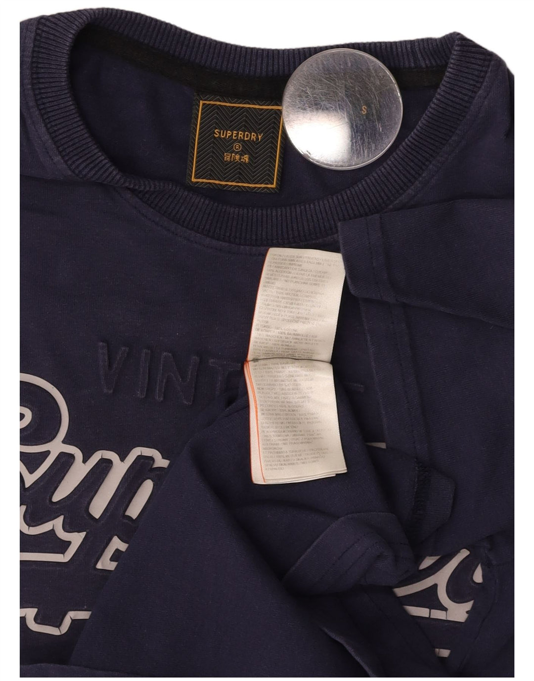 SUPERDRY Mens Graphic T-Shirt Top Small Navy Blue Cotton