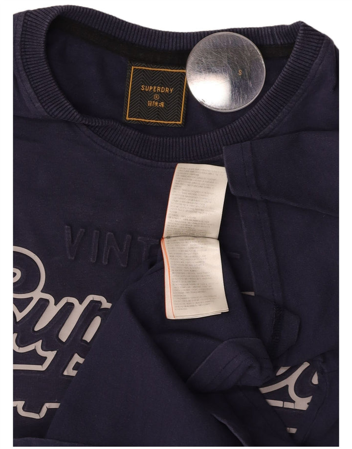 SUPERDRY Mens Graphic T-Shirt Top Small Navy Blue Cotton