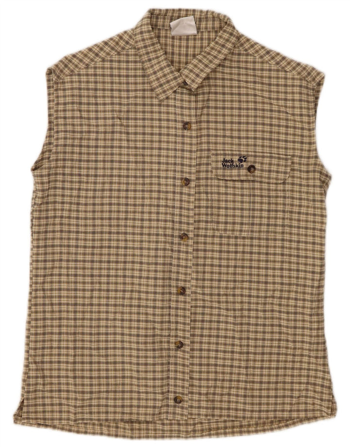 JACK WOLFSKIN Womens Sleeveless Shirt UK 10 Small Beige Check Polyester