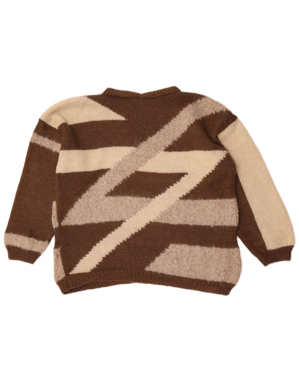 Vintage Womens Crew Neck Jumper Sweater UK 16 Large Brown Colourblock