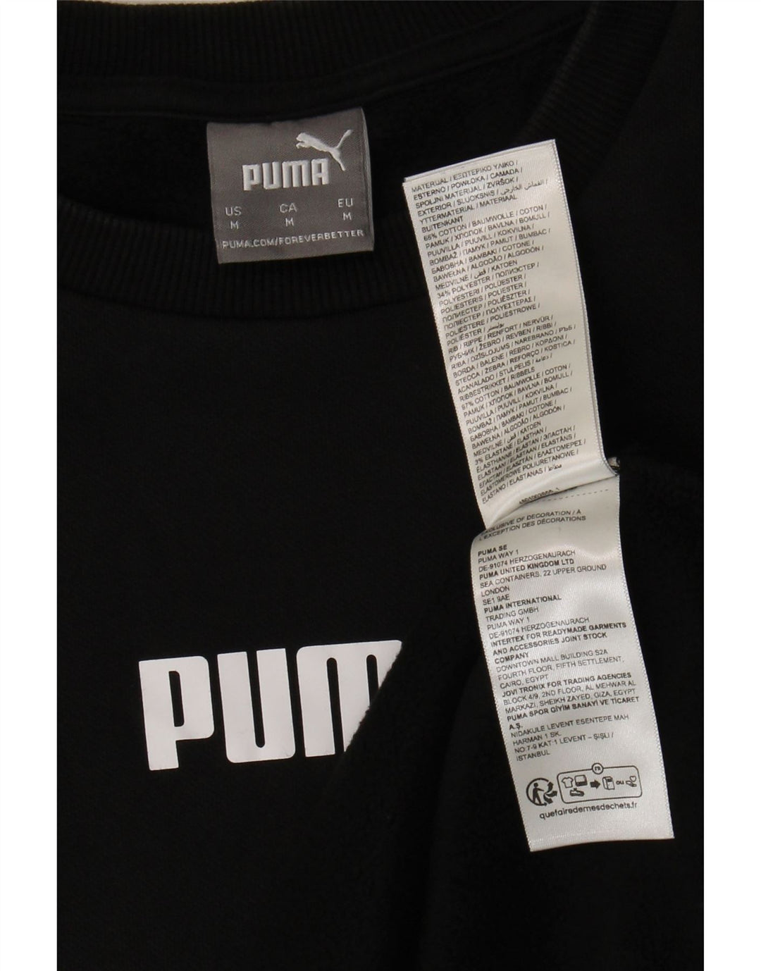 PUMA Mens Graphic Sweatshirt Jumper Medium Black Colourblock Cotton Vintage Puma and Second-Hand Puma from Messina Hembry 