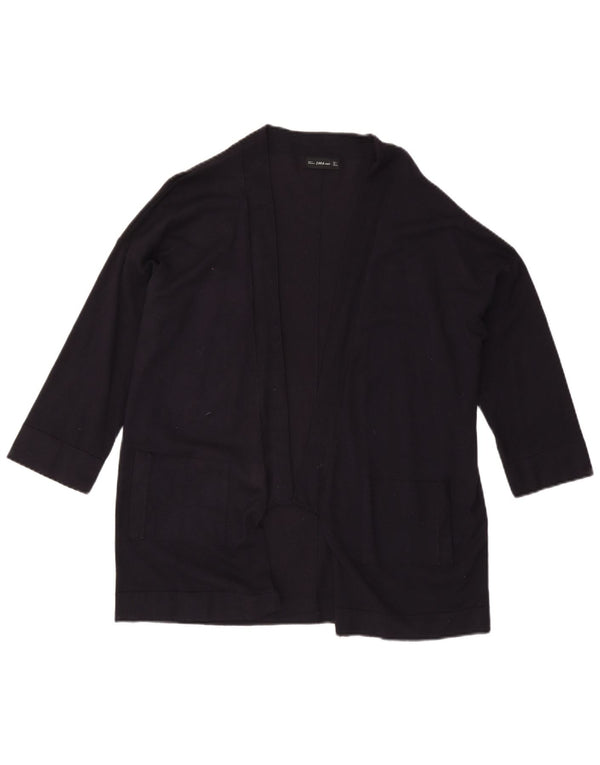 Zara Womens 3/4 Sleeve Open Cardigan Sweater UK 16 Large Navy Blue