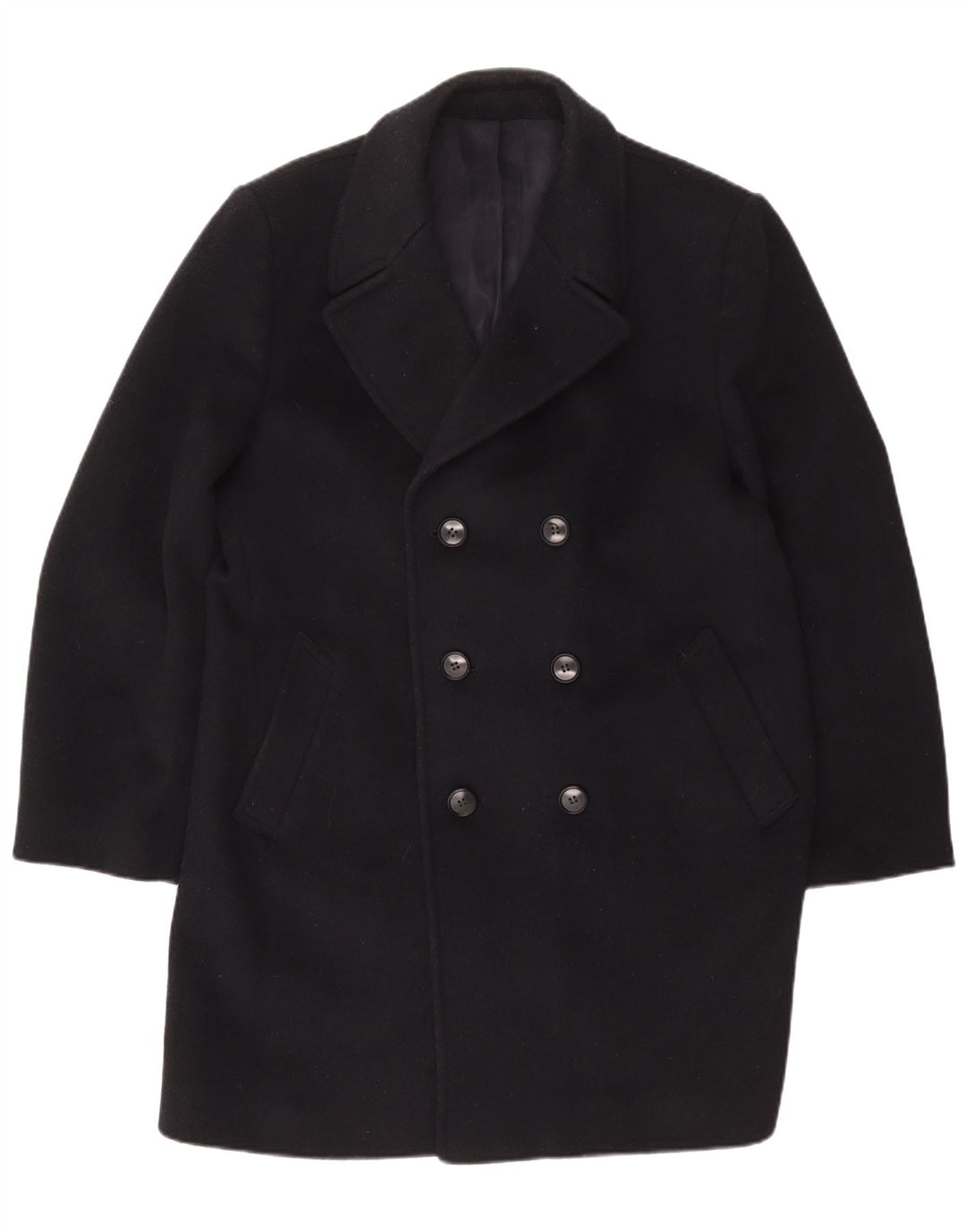 VINTAGE Mens Double Breasted Coat UK 42 XL Navy Blue Wool