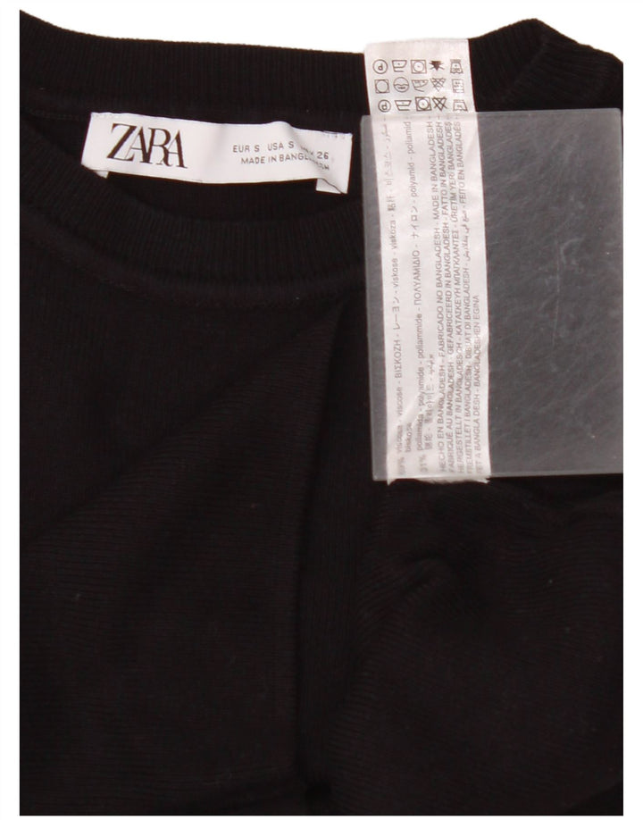 ZARA Womens Crop Vest Tank Top UK 8 Small Black Viscose