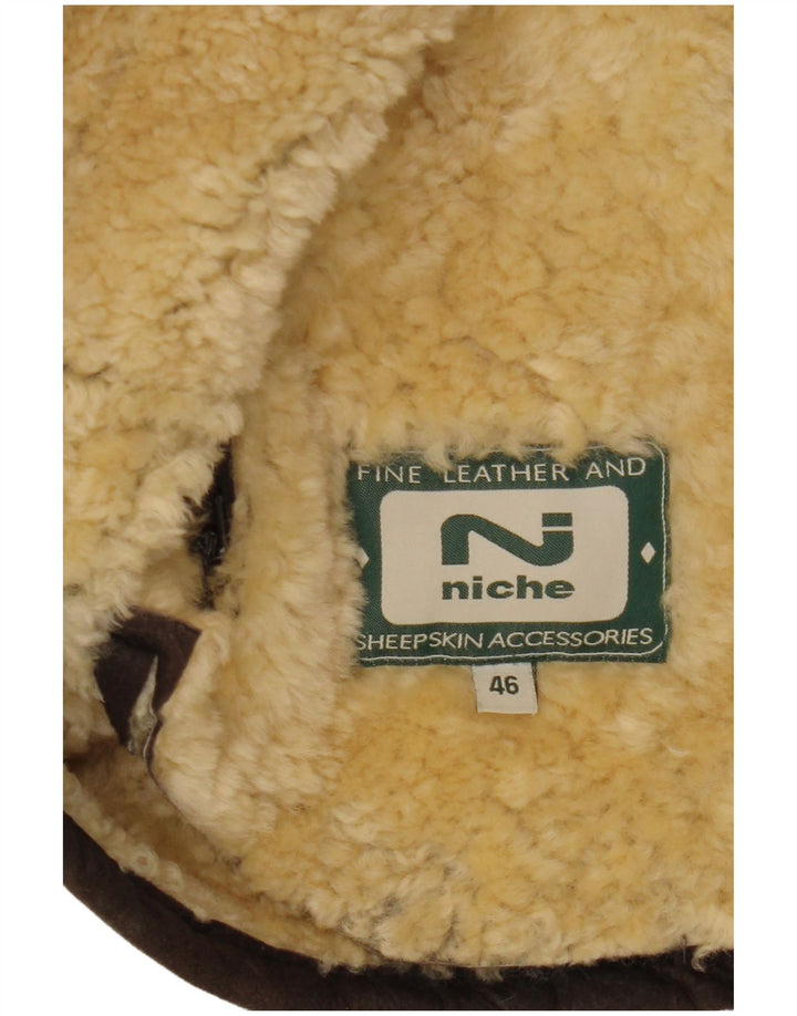 VINTAGE Mens Shearling Gilet IT 46 Small Brown Sheepskin