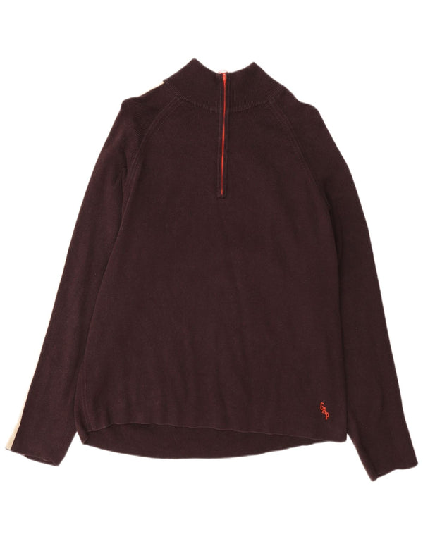 Gap Mens Regular Fit Zip Neck Jumper Sweater XL Burgundy Cotton