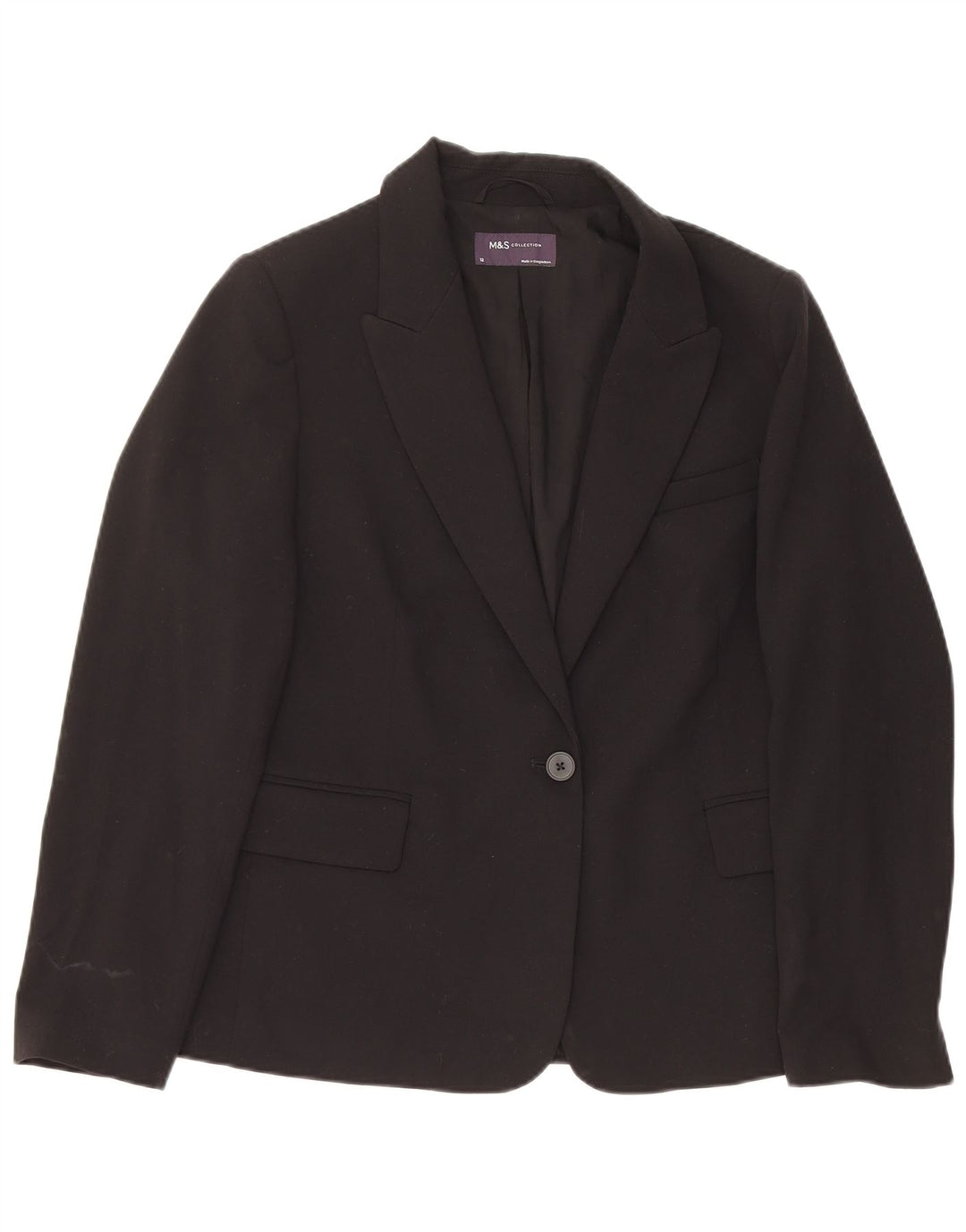Marks & Spencer Womens 1 Button Blazer Jacket UK 12 Medium Black Polyester