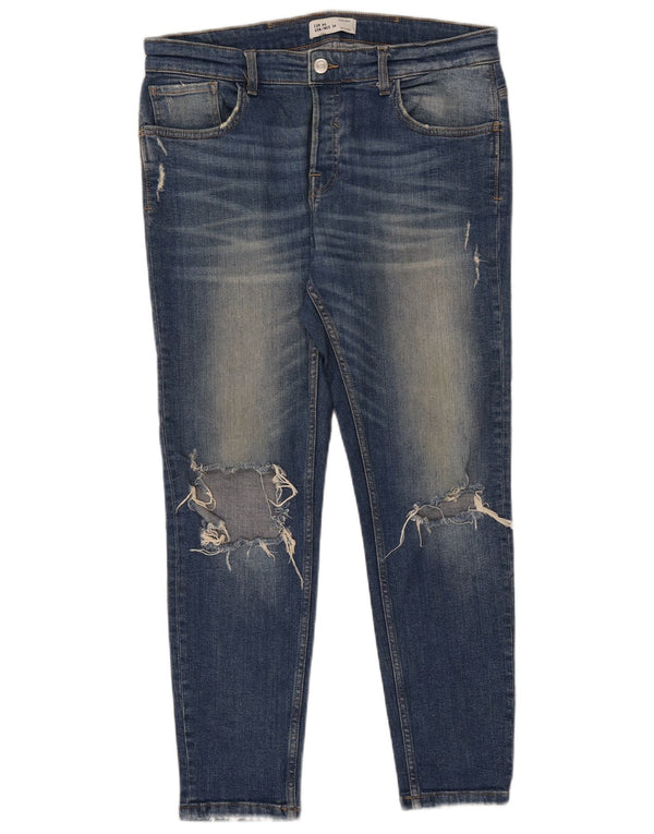 Zara Mens Distressed Skinny Jeans EU 44 Large W34 L27 Blue