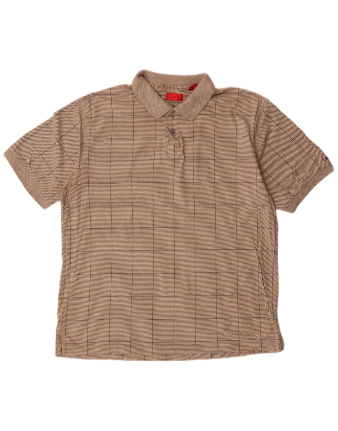 Izod Mens Polo Shirt Large Beige Geometric Cotton