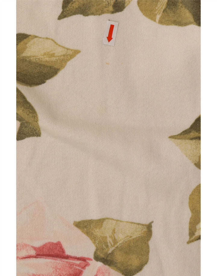 VINTAGE Womens Top Long Sleeve UK 16 Large Off White Floral Cotton