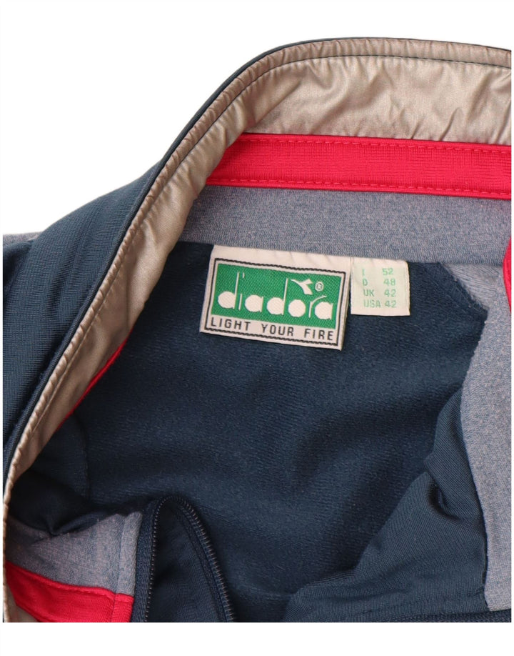 DIADORA Mens Tracksuit Top Jacket UK 42 Large Navy Blue Colourblock