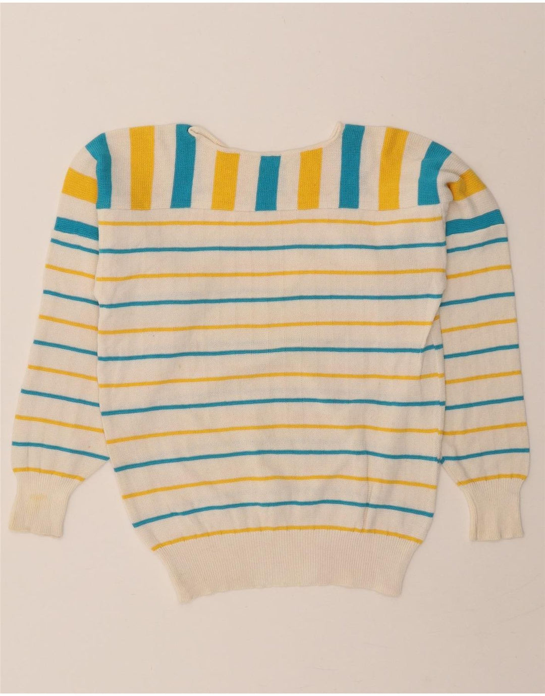 VINTAGE Womens Boat Neck Jumper Sweater IT 42 Medium White Striped Vintage Vintage and Second-Hand Vintage from Messina Hembry 