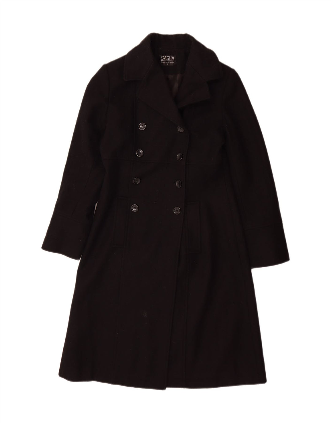Sasha Womens Double Breasted Coat UK 10 Small Black Wool