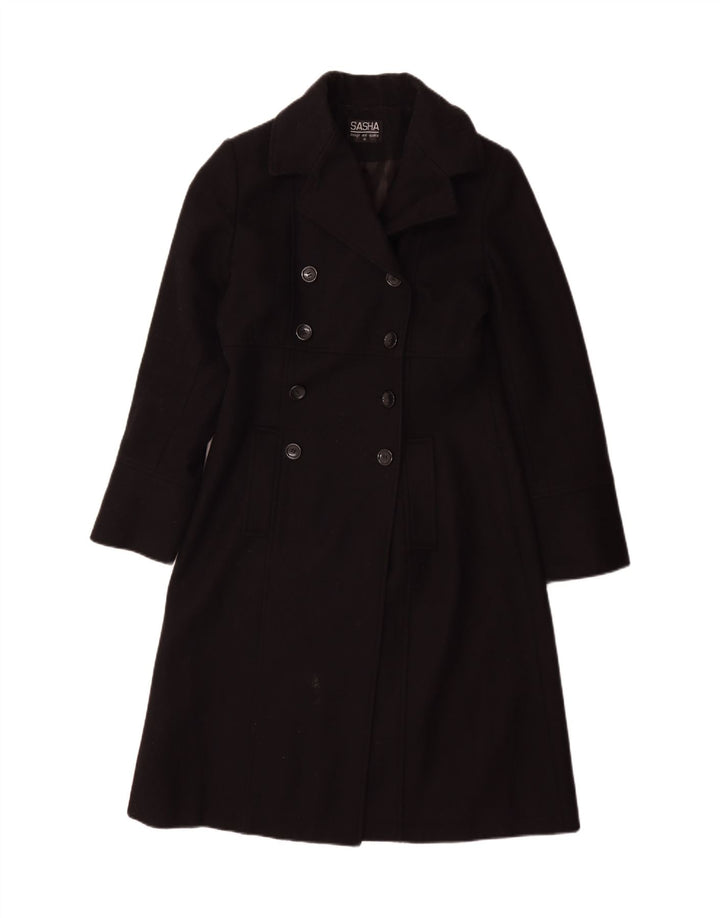Sasha Womens Double Breasted Coat UK 10 Small Black Wool