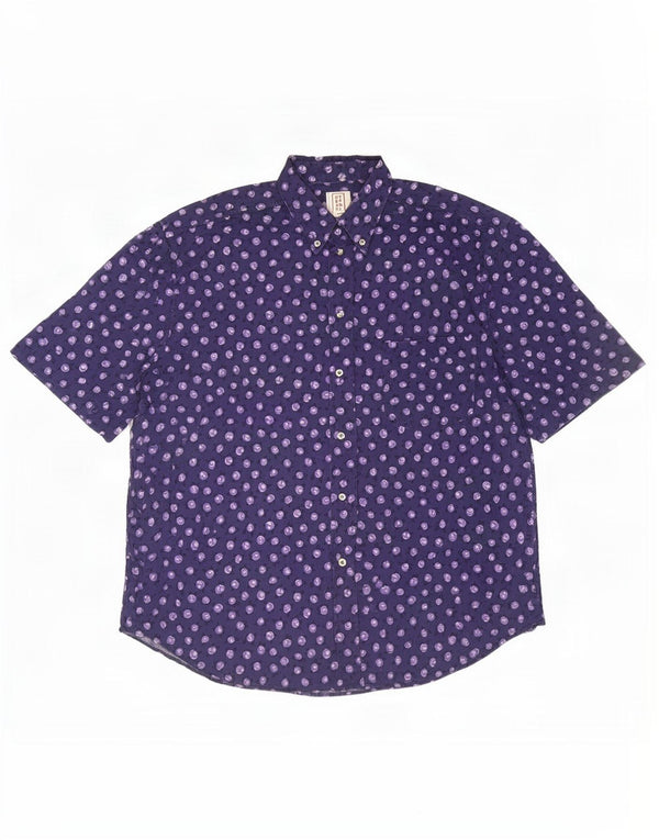 Stefanel Mens Abstract Pattern Short Sleeve Shirt Medium Navy Blue Cotton