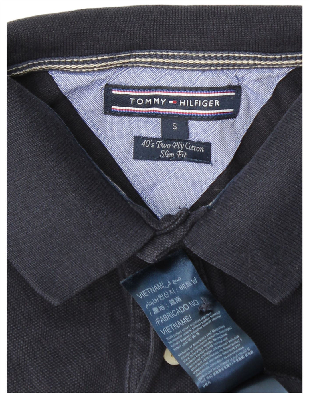 TOMMY HILFIGER Mens Slim Fit Polo Shirt Small Navy Blue Cotton