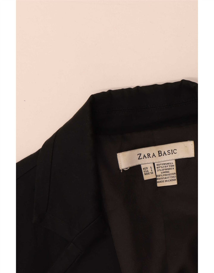 Zara Womens 2 Button Blazer Jacket UK 14 Large Black Cotton