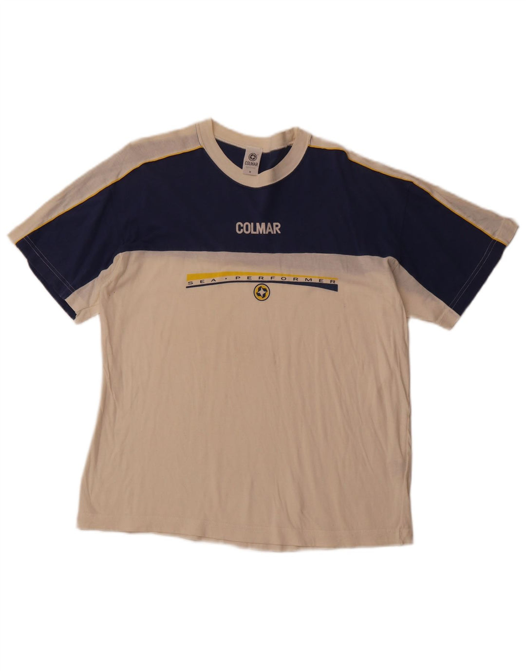 COLMAR Mens Graphic T-Shirt Top Medium White Colourblock Cotton Sports