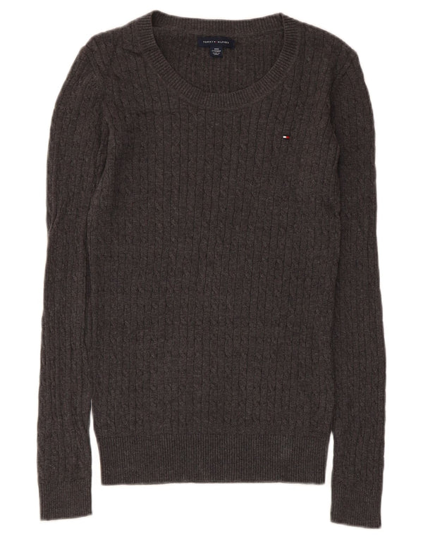 Tommy Hilfiger Womens Boat Neck Jumper Sweater UK 2 2XS Grey Cotton