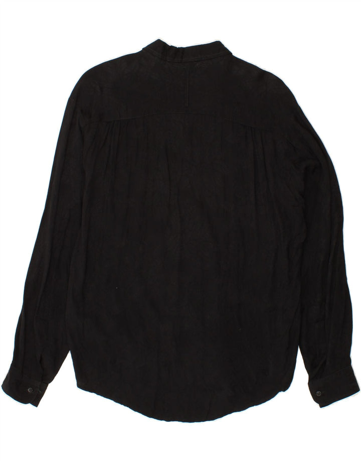 BENETTON Womens Abstract Pattern Shirt UK 14 Medium Black Viscose Vintage Benetton and Second-Hand Benetton from Messina Hembry 