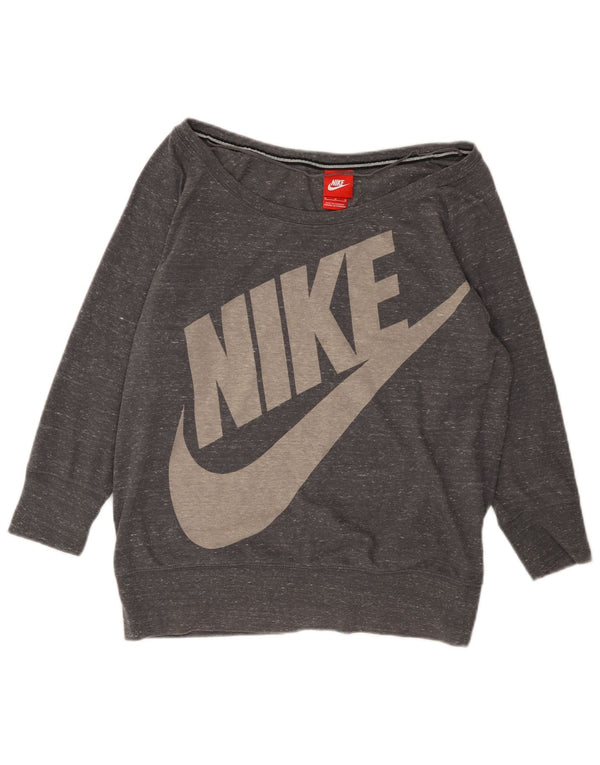 Nike Womens Graphic Sweatshirt Jumper UK 14 Medium Grey Flecked Cotton