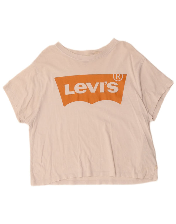 Levi's Womens Crop Oversized Graphic T-Shirt Top UK 6 XS White Cotton