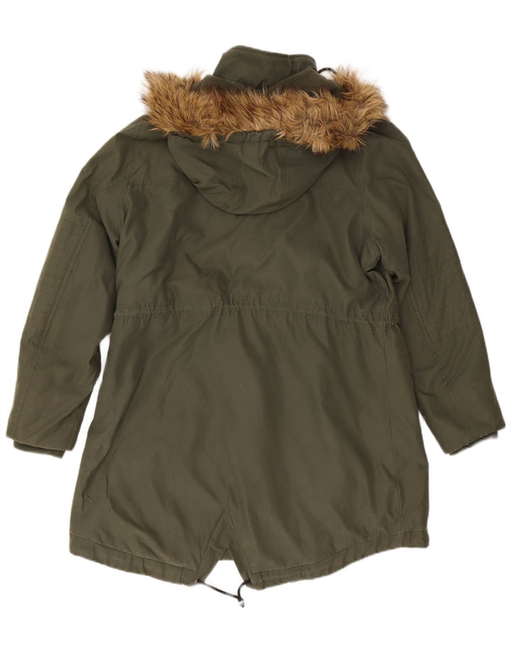 Marks & Spencer Womens Hooded Parka Jacket UK 16 Large Khaki Polyester